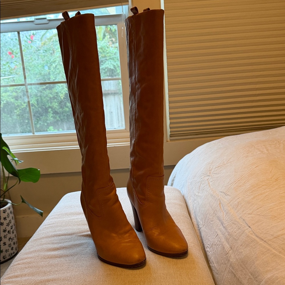 Tan Knee-High Leather Boots
